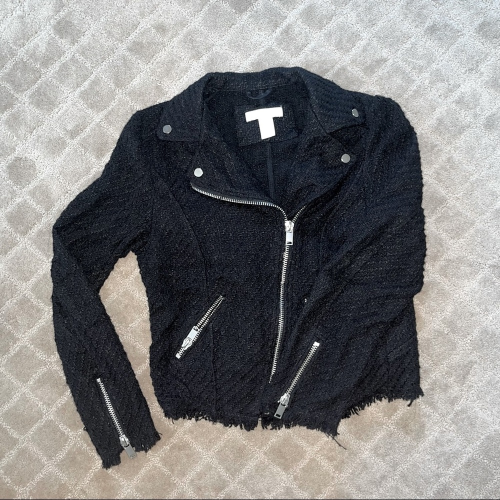 H&M black tweed aviator jacket